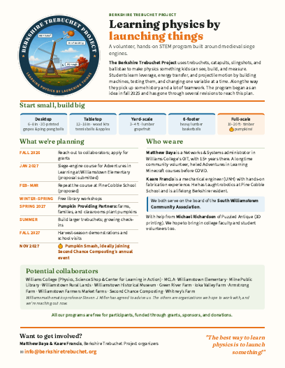 First page of the About the Berkshire Trebuchet Project handout